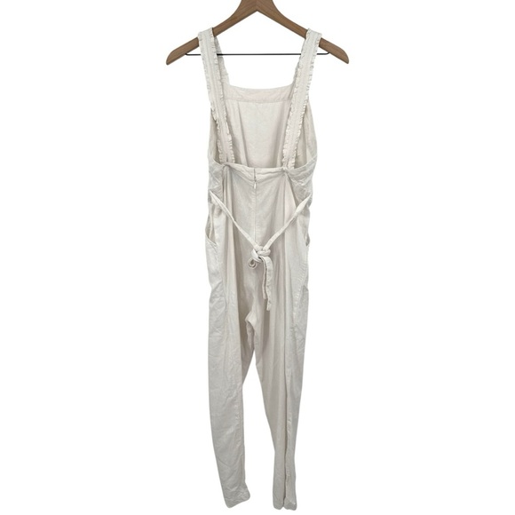 Rue Stiic Costello Overall Jumpsuit Ruffle Open Back White Linen Size Small - Picture 9 of 15